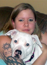 Lisa Klok and her white pitbull
